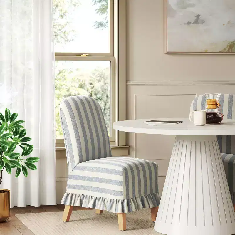 Rounded Back Slipcovered Dining Chair with Ruffle - Threshold