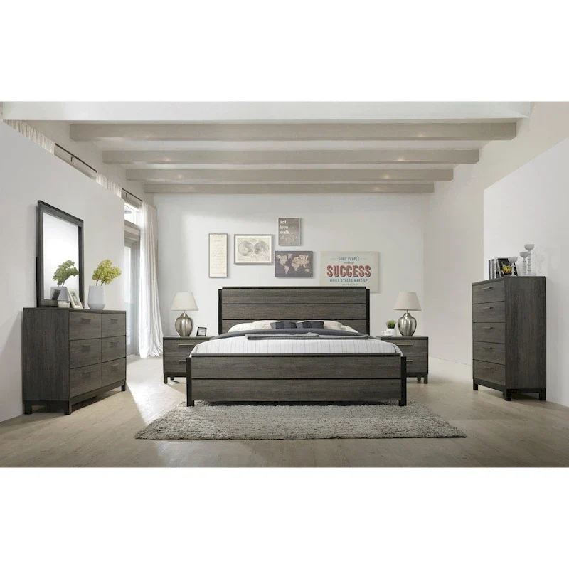 Antique Grey Wood 6-piece King-size Bedroom Set