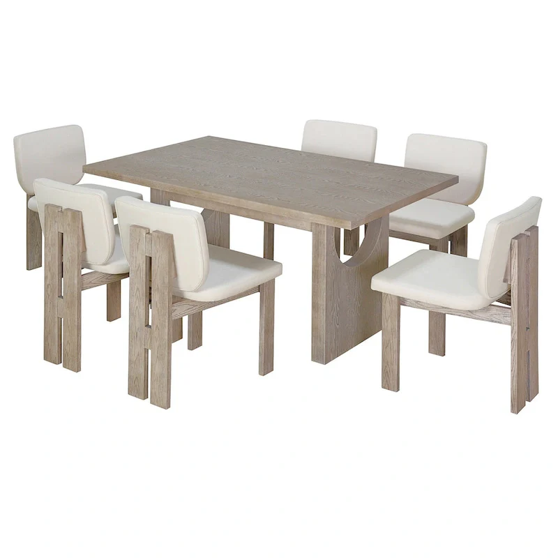 7-Piece Transitional Wooden Dining Set with Rectangular Table & 6 Chairs