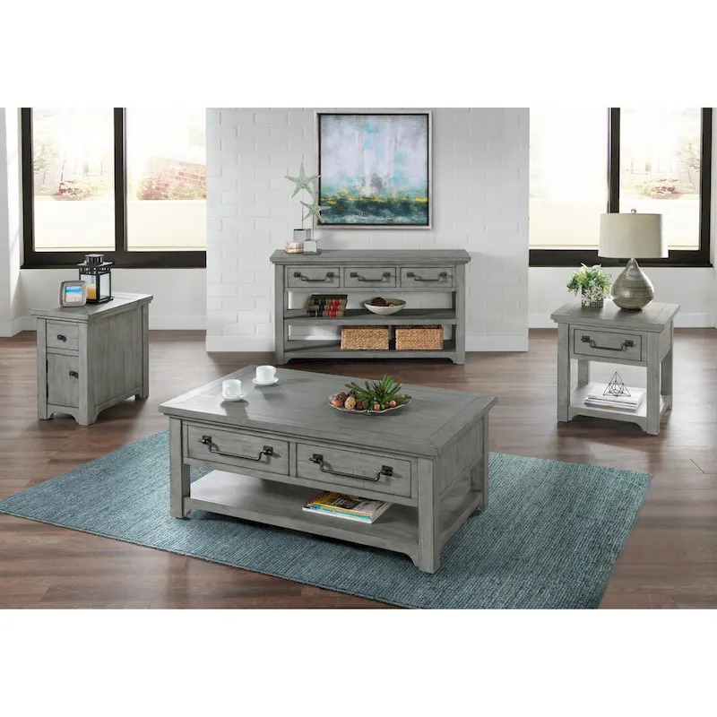 Beach House Dove Grey Solid Wood 2-Drawer Coffee Table