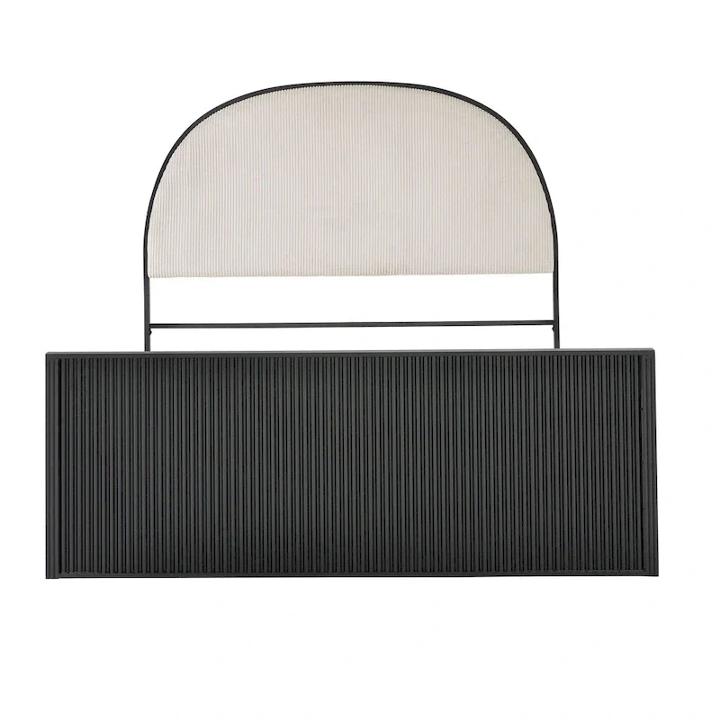 Black Metal Gray Fabric Queen Bed