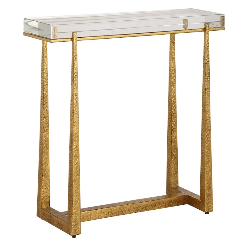 Thick Crystal Top End Accent Table - 24 - Antique Gold