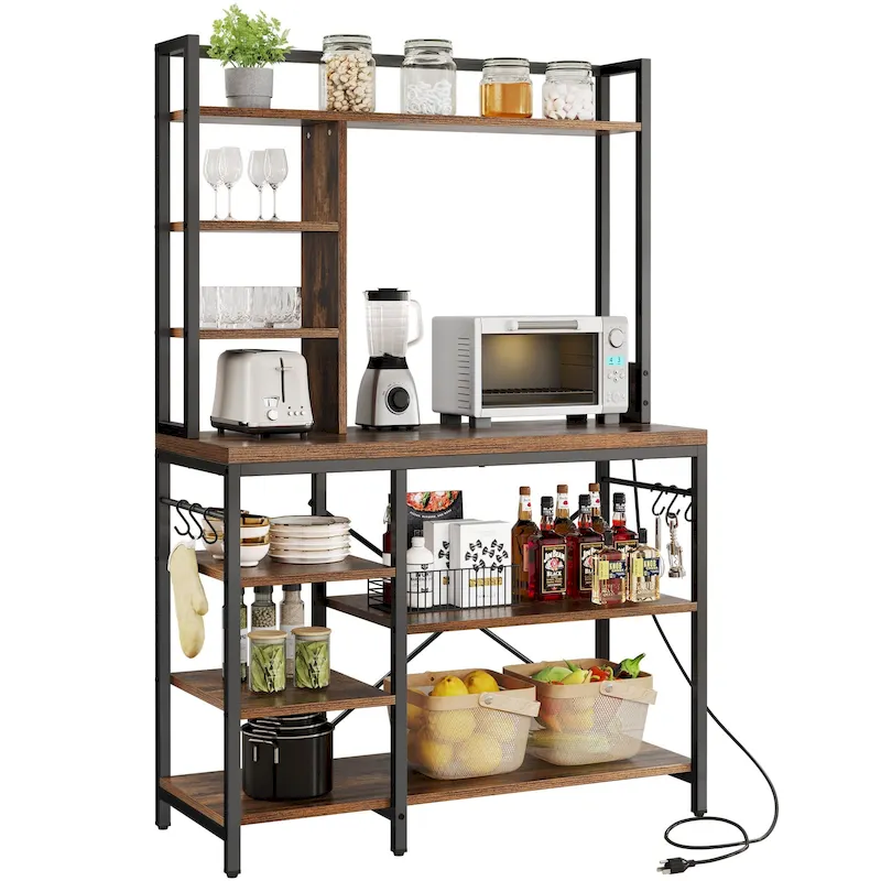 Kitchen Bakers Rack Utility Storage Shelf with Power Outlets