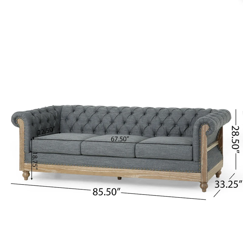 Saragus Chesterfield Sofa with Nailhead Trim by Christopher Knight Home - 85.50  L x 33.25  W x 28.50  H