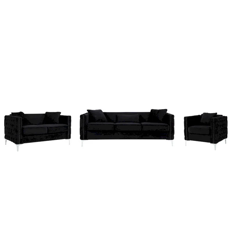 Velvet Living Room Set in Black