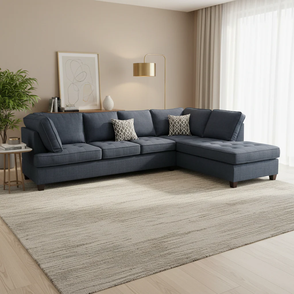 Blue Left-Facing L-Shape Sectional Sofa, 2-Seat