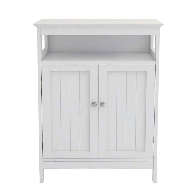 White Wood Finish Bathroom Floor Cabinet with Double Doors, 1-Person