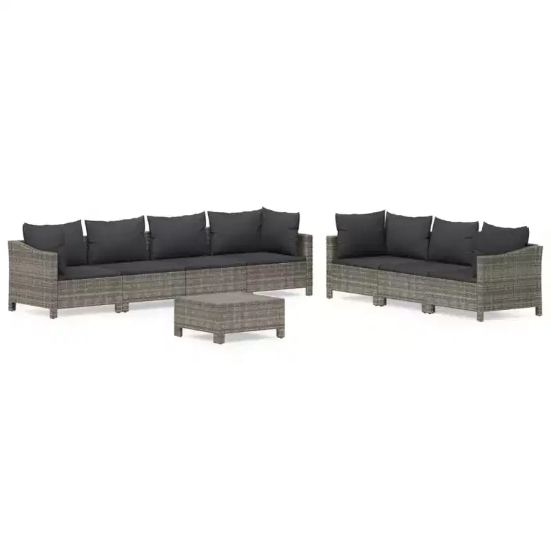 vidaXL 8 Piece Patio Lounge Set with Cushions Gray Poly Rattan
