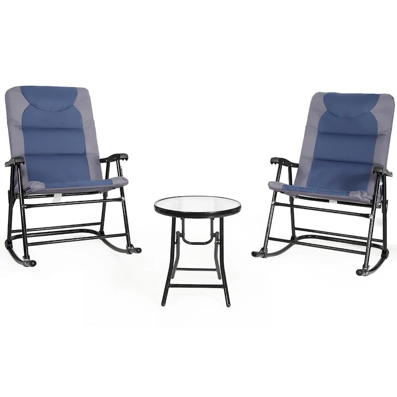 Costway 3PCS Folding Bistro Set Rocking Chair Cushioned Table Garden