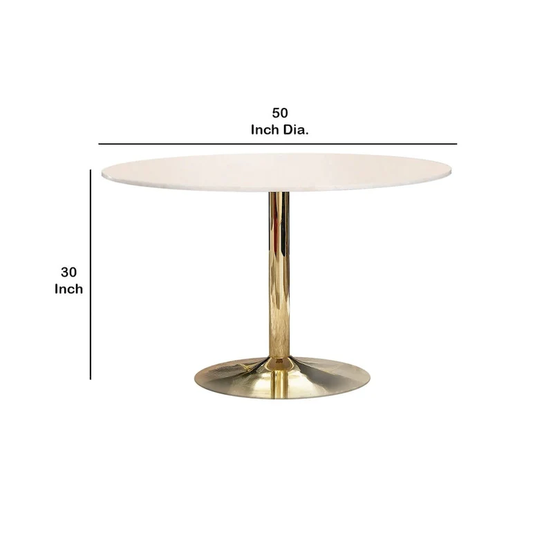 30-Inch Round Dining Table with Marble Top and Metal Base