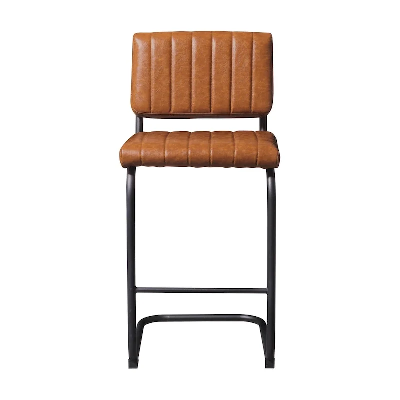 Brown Faux Leather Counter Stool with Chrome Frame