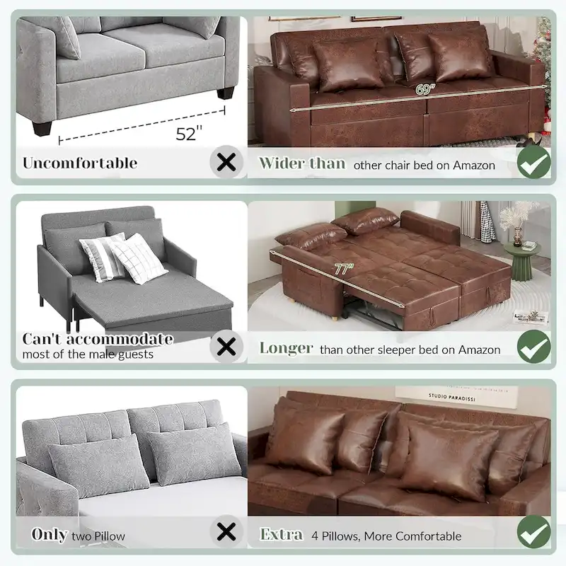 AECOJOY 3-in-1 Sofa Bed Double Sleeper Chair Bed