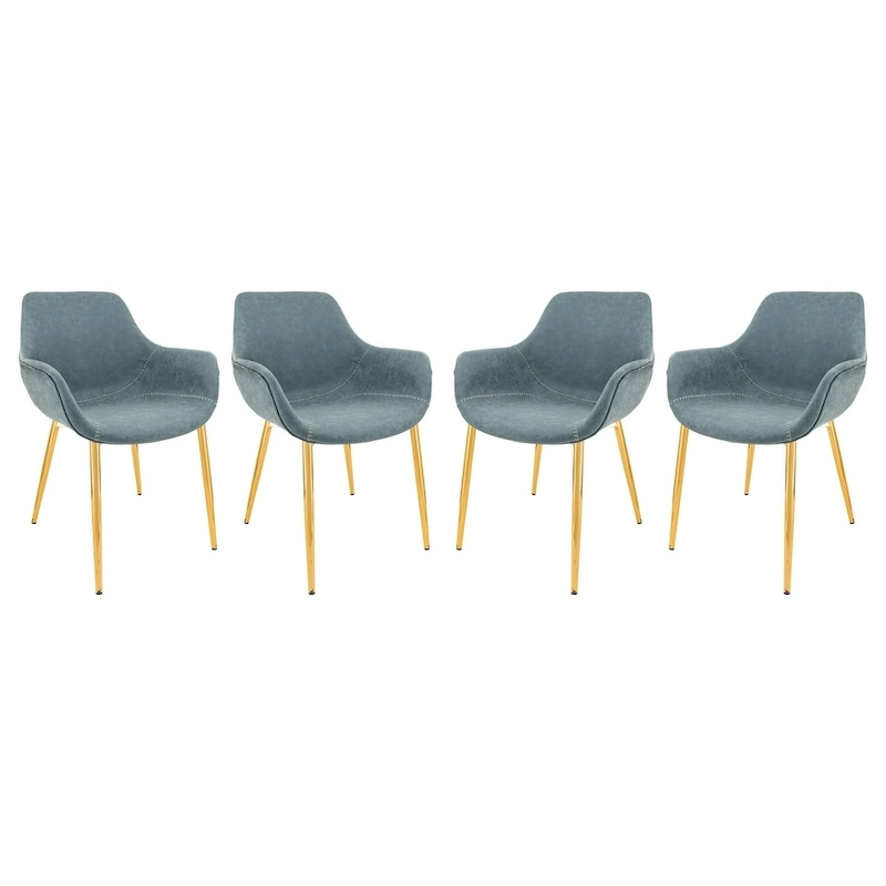 Markley Modern Leather Dining Armchair Set of 4 With Gold Metal Legs Accent Side Chair