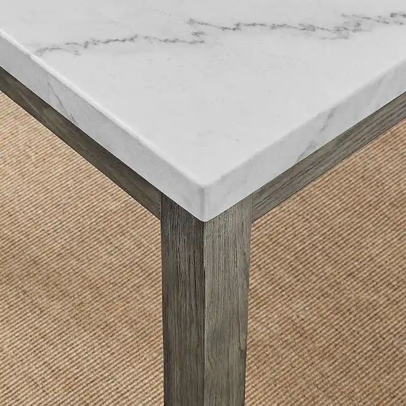 7-Piece Dining Set with Marble Veneer Top and Upholstered Chairs