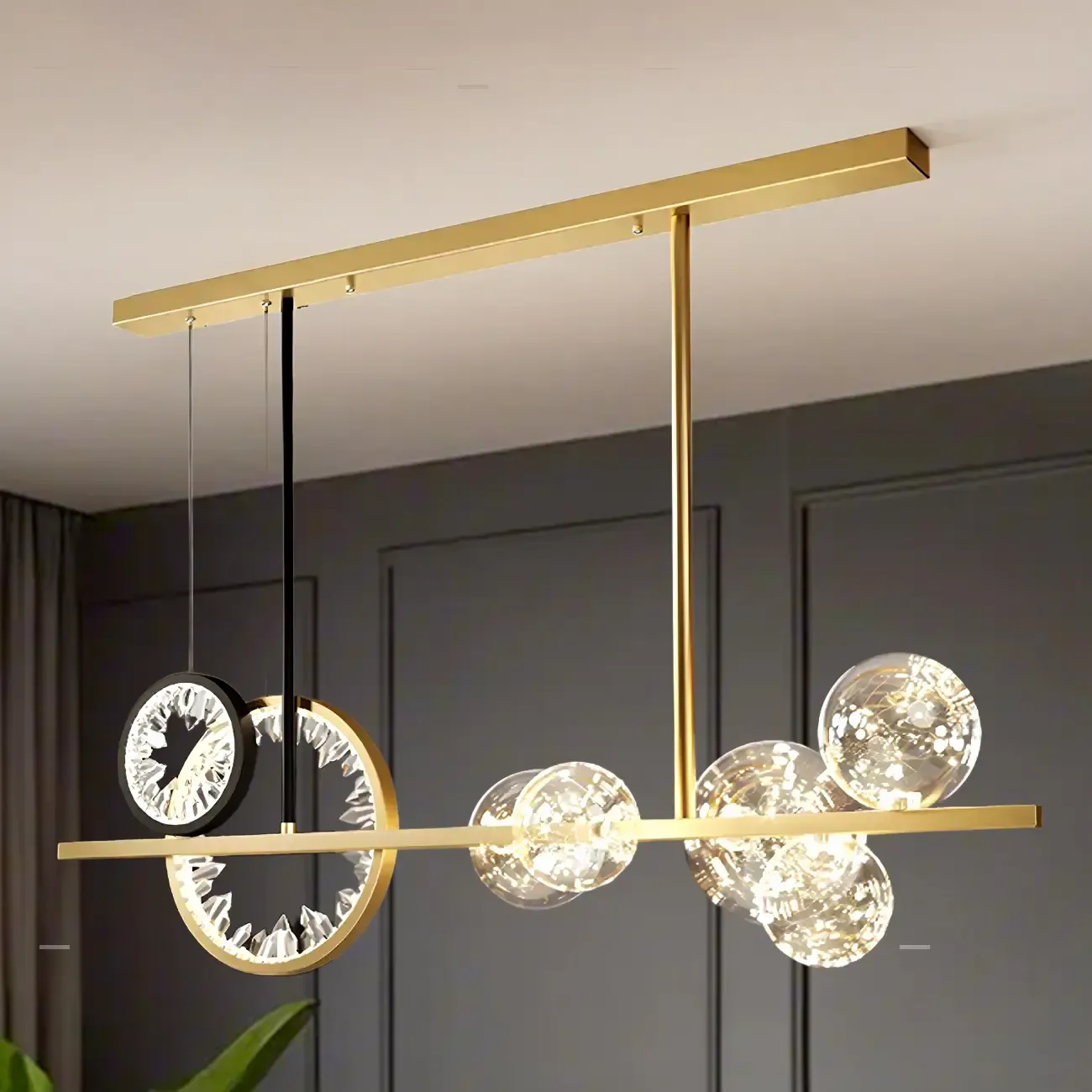 Geometric Gold Glass-Crystal Island Pendant Light