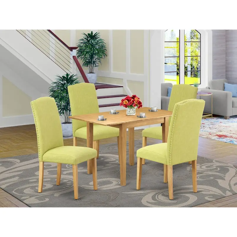 East West Furniture Dining Room Furniture Set- a Rectangle Dining Table and Limelight Linen Fabric Chairs, Oak (Pieces Option)