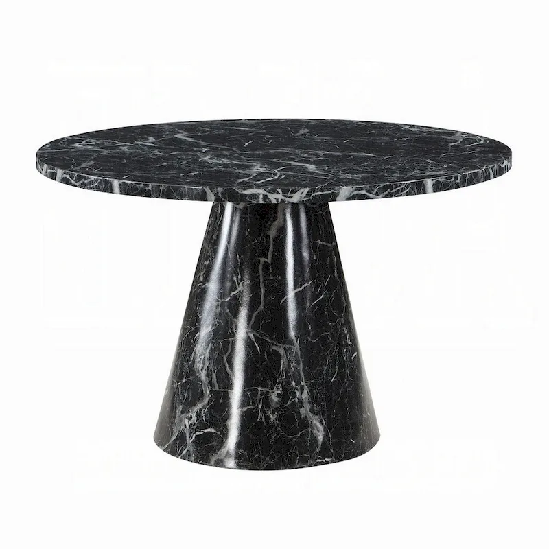 Dining Table, Pedestal Base, 48 Inch Round Black Faux Stone Top
