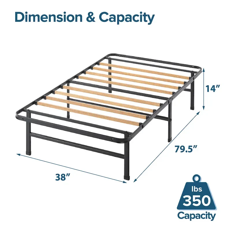 Black 14-Inch Steel Platform Bed Frame with Bamboo Slats – Twin, Twin XL, Full, Queen or King