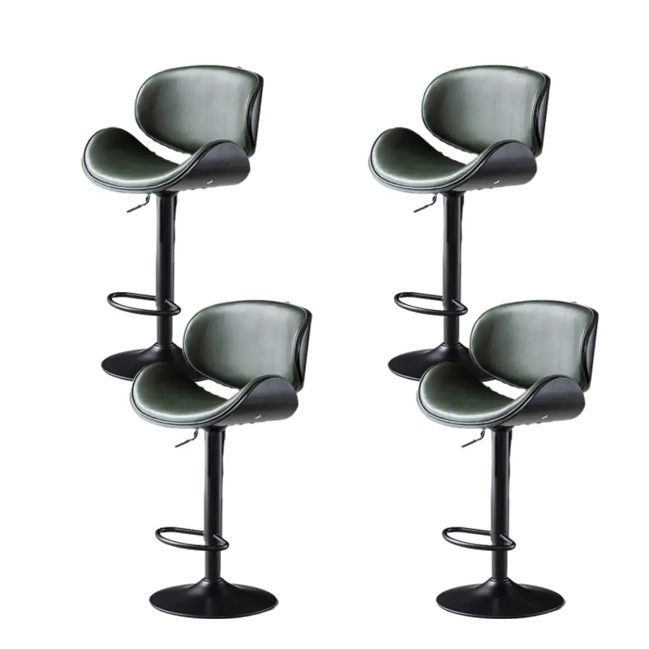 Arched Blackish Green Leather Swivel Adjustable Bar Stool
