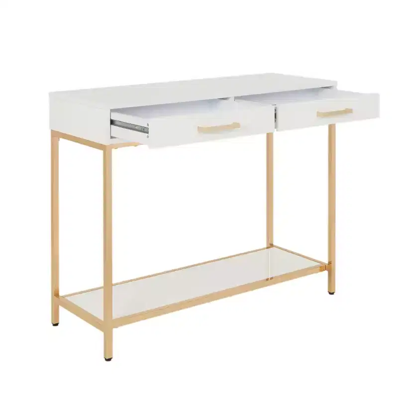 Alios Foyer Table Gold - OSP Home Furnishings: Mid-Century Modern, Steel Frame, Dual Drawer Storage