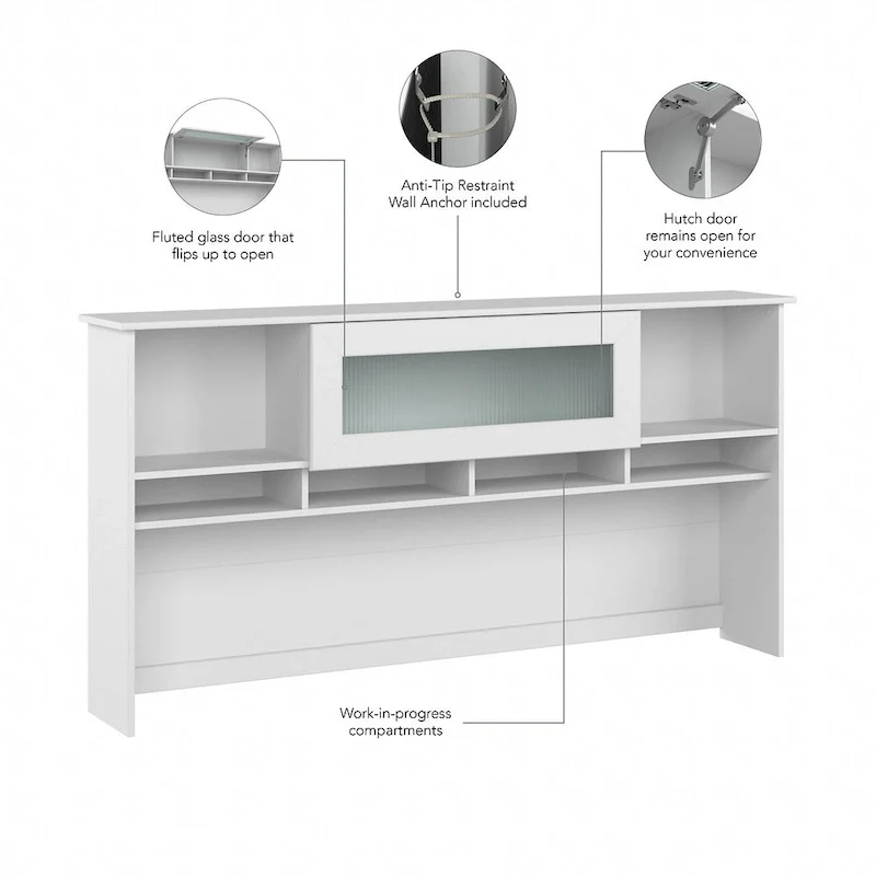 Ash Gray / Heather Gray / White / Modern Gray – Transitional Desk Hutch, 1-Person