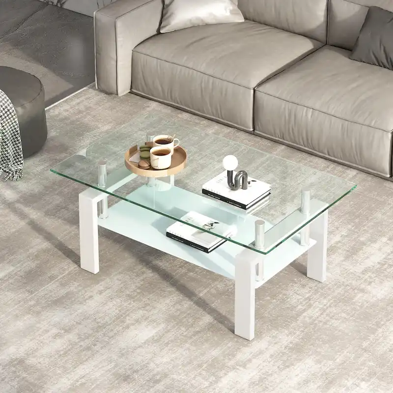 2-Layers Tempered Glass Coffee Table - 23.62 x 39.37 x 17.32