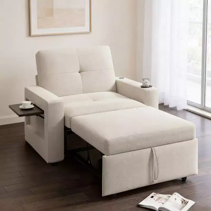 Dyonery 42.5 3-in-1 Convertible Sleeper Chair Bed - Pull Out Reclining Sofa Bed with Adjustable Backrest, USB Charging Ports, Cup Holder