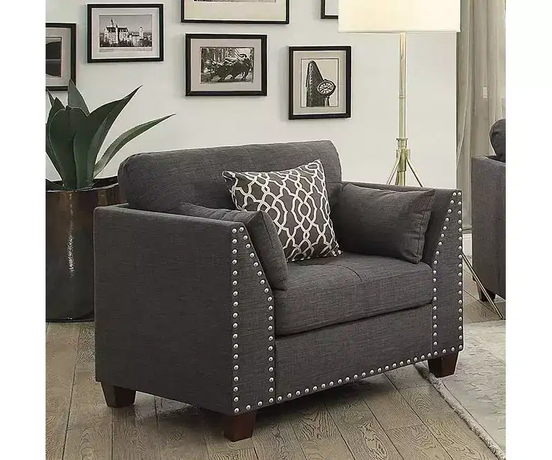 Acme Furniture 38" Laurissa Chair Light Charcoal Linen: Upholstered Armchair, Wood Frame, Tufted Cushions