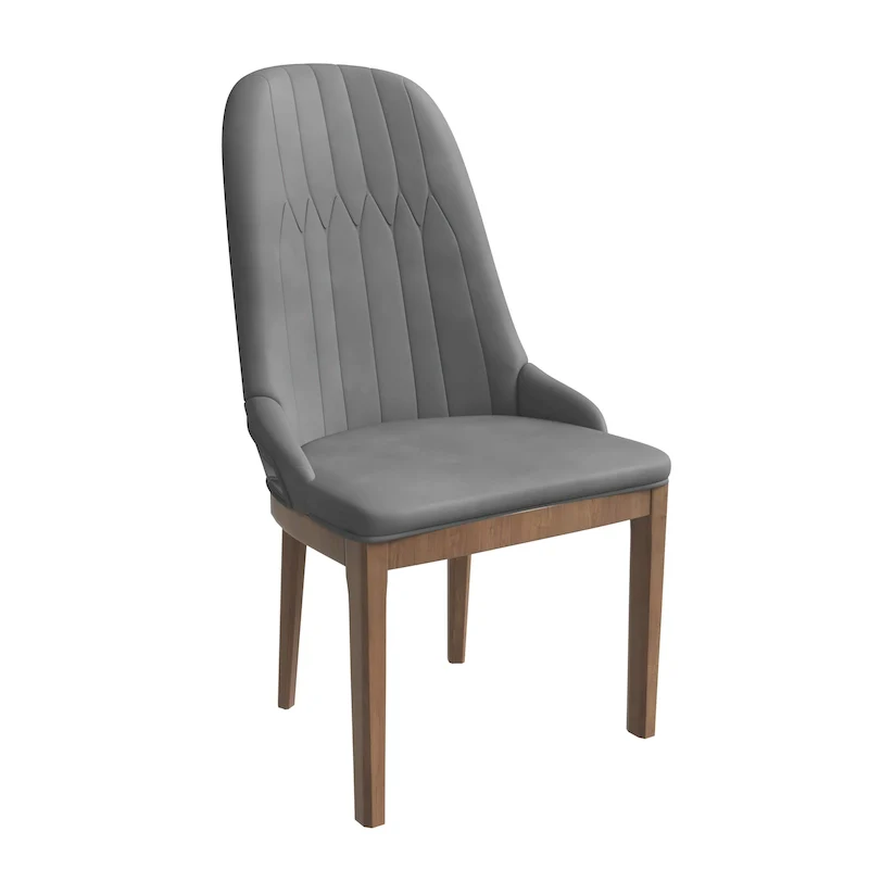 Leather Dining Chair with Rubberwood Legs Side Charis Sleek Diamond Stitching Back