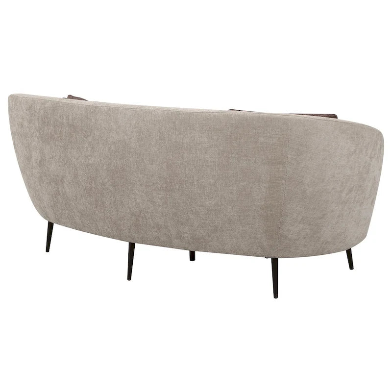 Zui Curved Loveseat, 84 Inch Beige, Round Design, 2 Accent Pillows
