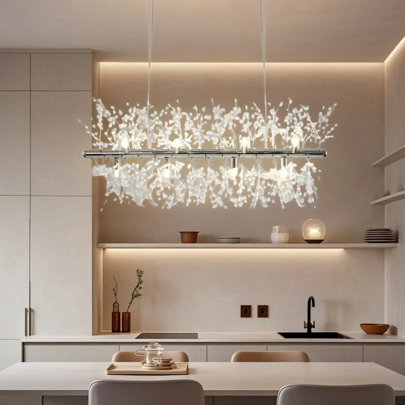 Golden Geometric Crystal Island Light Adjustable Hanging Length