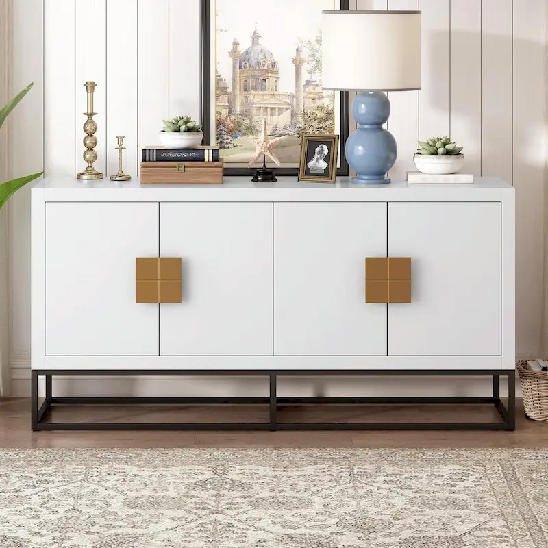 Black / White / Navy Blue 4-Door Sideboard Cabinet with Adjustable Shelves