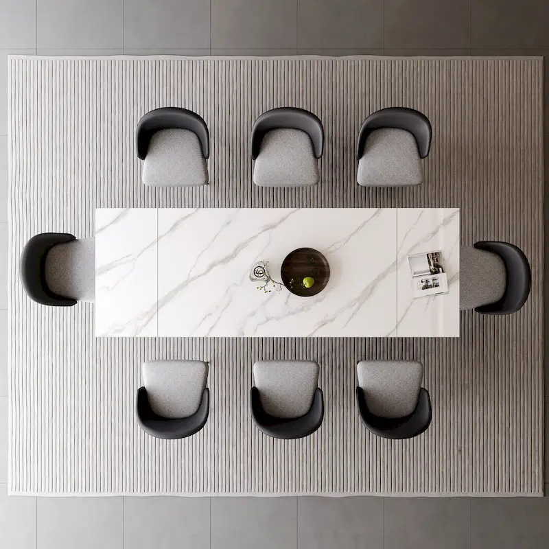 9 - Piece 94.48  Rectangular Extendable Sintered Stone Dining Table with 8 Faux leather Chairs Dining Set