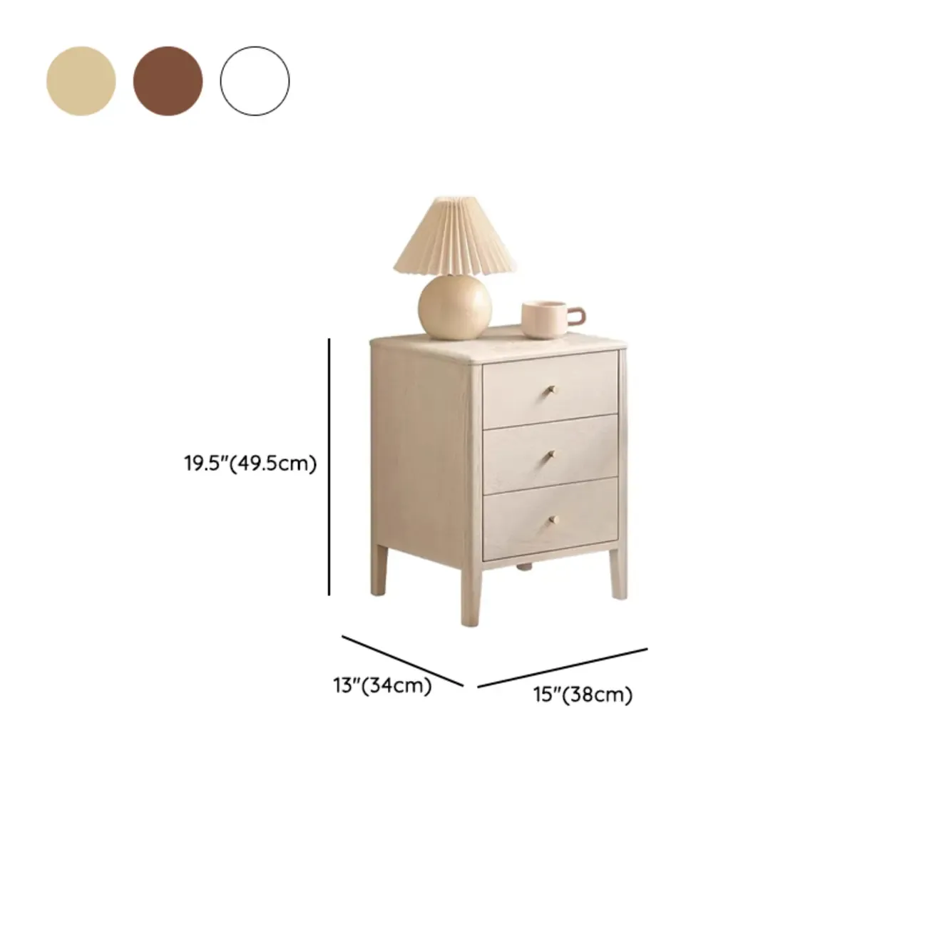 Narrow Modern Wooden Nightstand with 3 Drawers