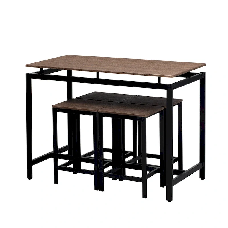 5-Piece Industrial Bar Table Set with Rectangular Table & 4 Chairs