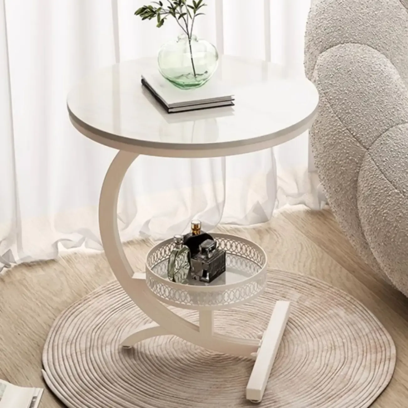 Glam Stone Top Metal Base C-Shape Side Table