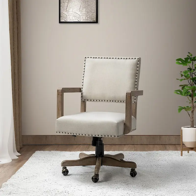 Taresa Modern Mid-Back Swivel Height Adjustable Task Chair with Nailhead Trim by HULALA HOME