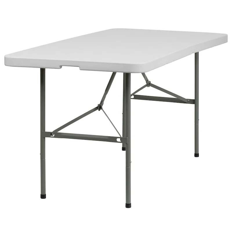 30W x 60L Bi-Fold Granite White Plastic Folding Table - Banquet Table