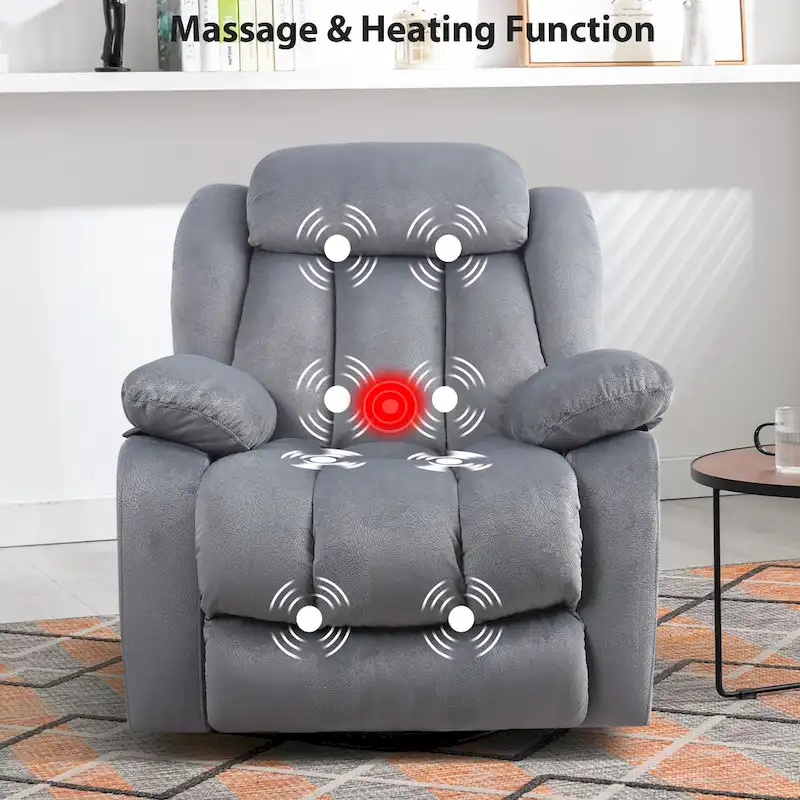 Soft Fabric Overstuff Manual Recliner with Massager and Heat