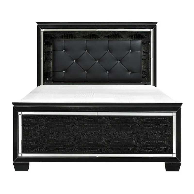 Black LED Faux Leather Upholstered Tufted Bed