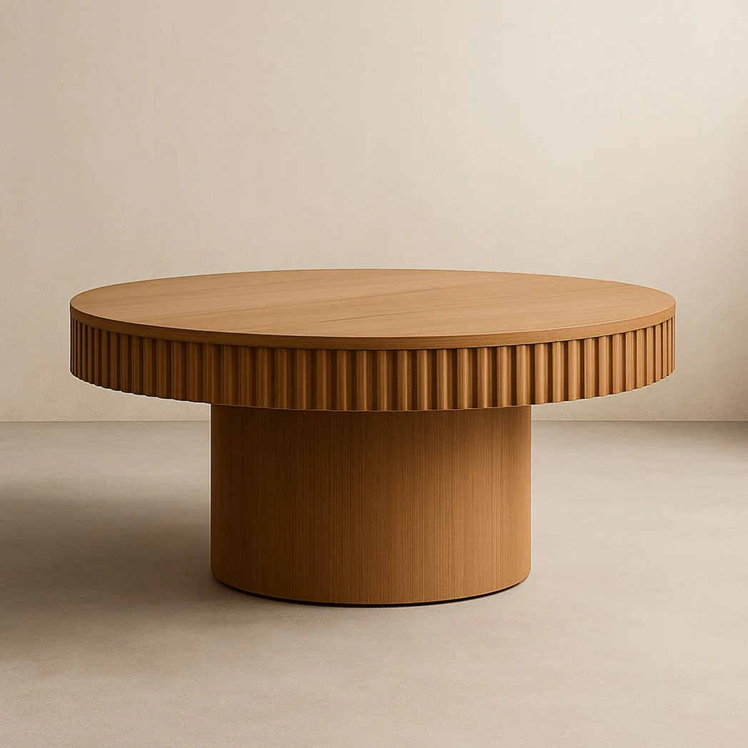 Table Basse Ronde en Bois Massif Marron Diamètre 120 cm