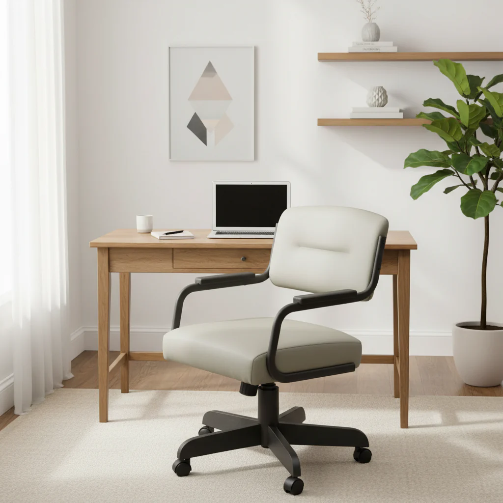 Ocean Beige / Sanora Brown / Checkered Upholstered Swivel Tilt Dining Chair with Caster Wheels and Wood Arm Caps – 1-Person