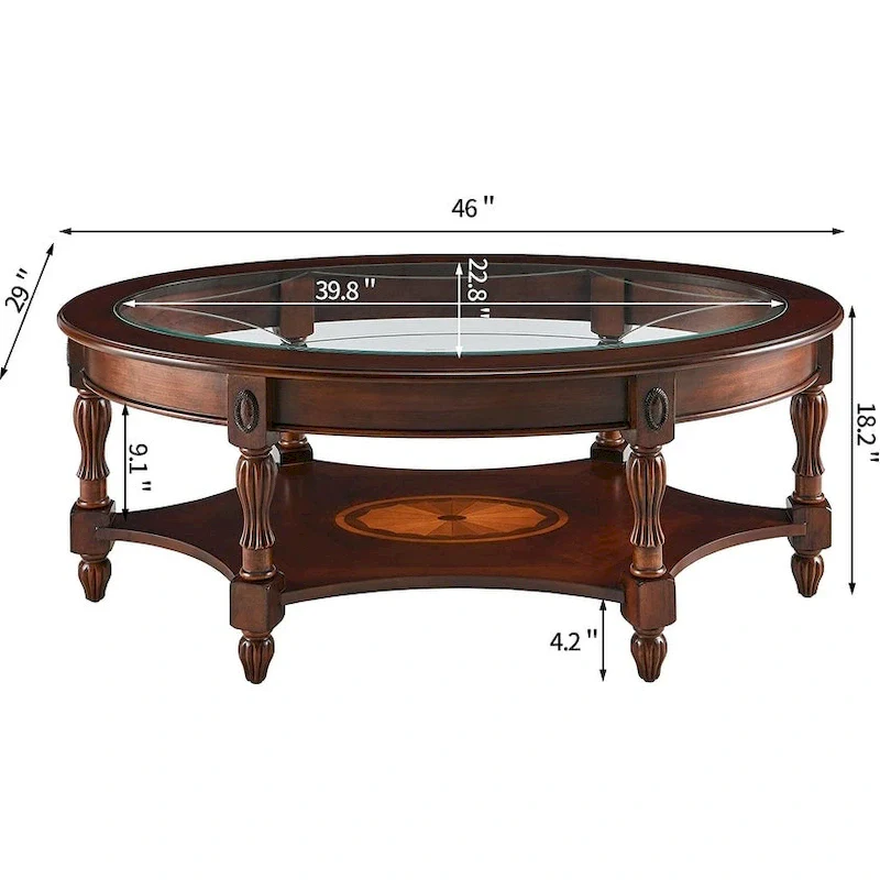 Solid Wood End Tables Coffee Tables Console Table with Glass Top