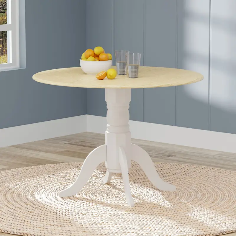 42 Wood Pedestal Base Double Drop Leaf Dining Table