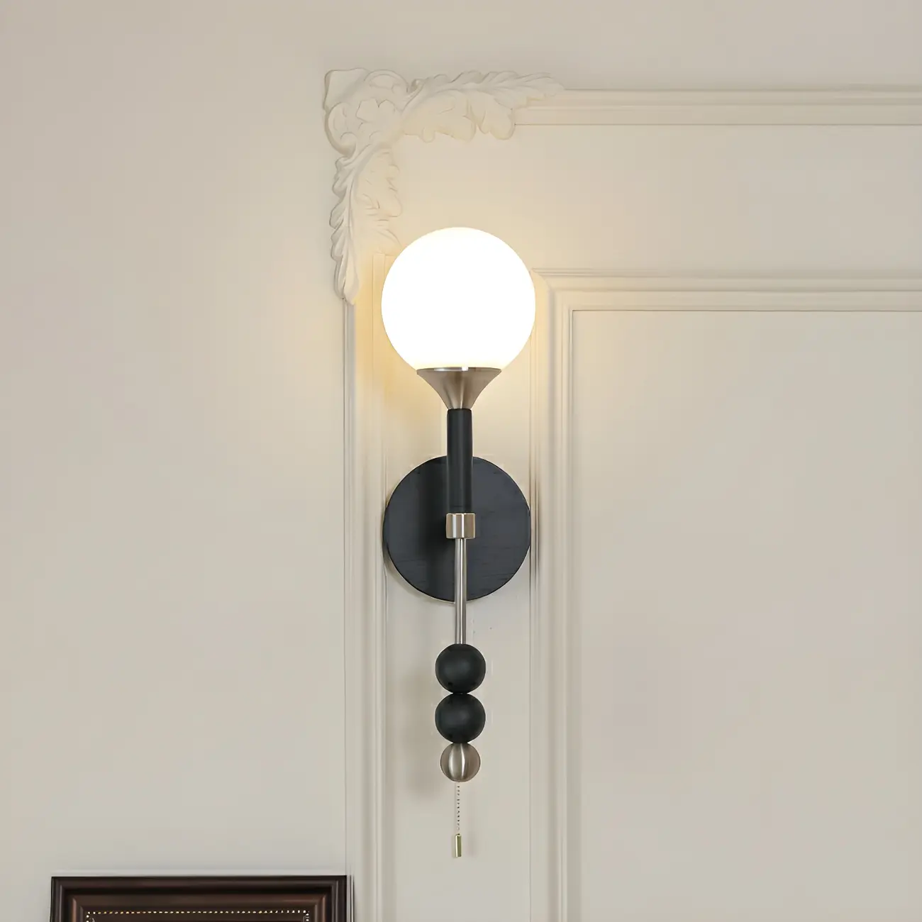 Modern Black Globe Vanity Light with White Glass Shade