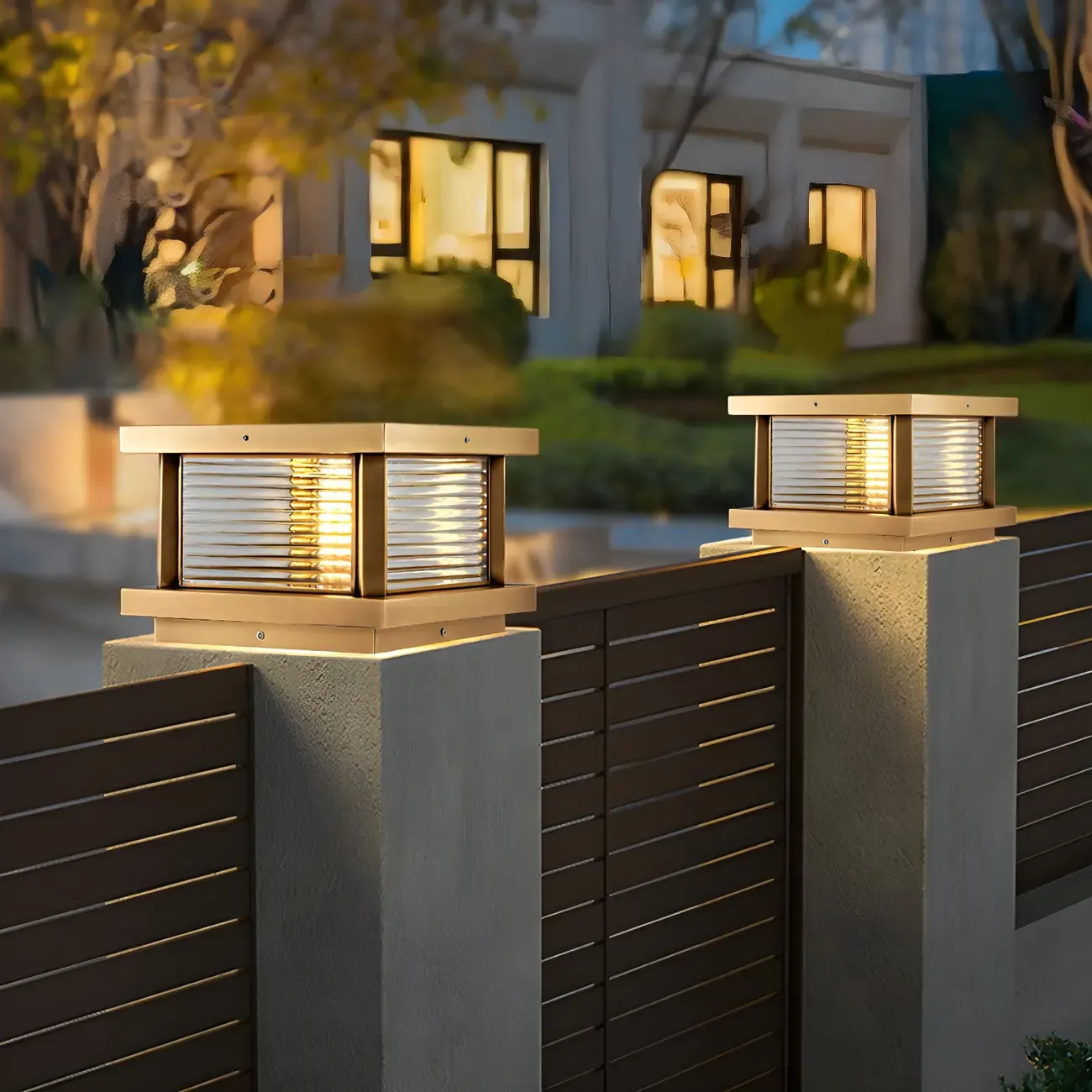 Modern Metal Glass Square Wired Post Cap Light