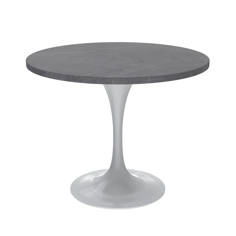 Verve Dining Table with a 36  Round Tabletop in White Steel Pedestal
