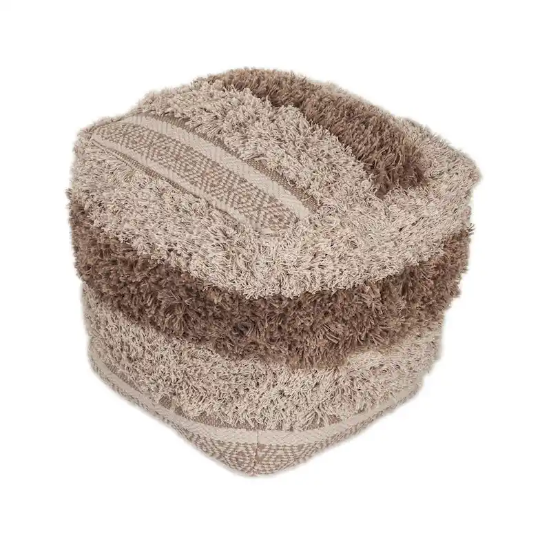 Beige & Brown Striped Square Pouf Ottoman – Seats 1