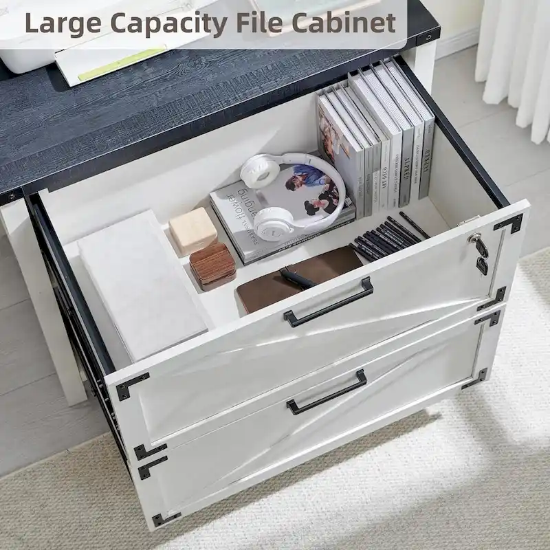 Farmhouse 2 Drawer File Cabinet, Lateral Filing Cabinet with Lock