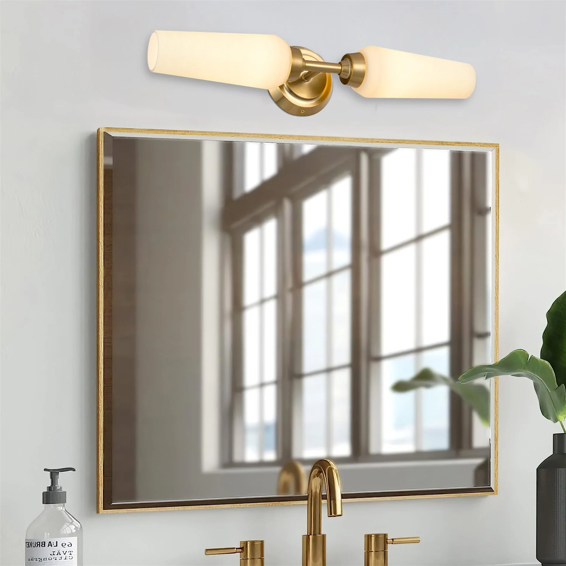 Kira Home Aurora 21 Modern Wall Sconce with Frosted Glass Shades, for Bathroom/Vanity, Cool Brass Finish